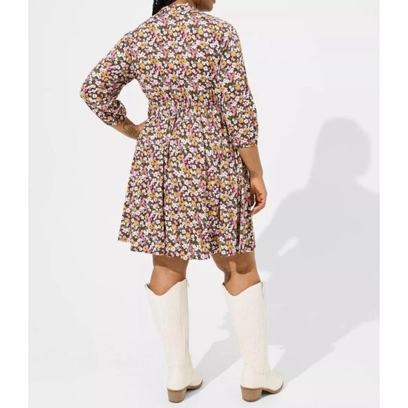 Size 4X 26 28 FLORAL PRINT CHALLIS KEYHOLE DRESS W/POCKETS All-Season PLUS SIZE - Picture 3 of 8